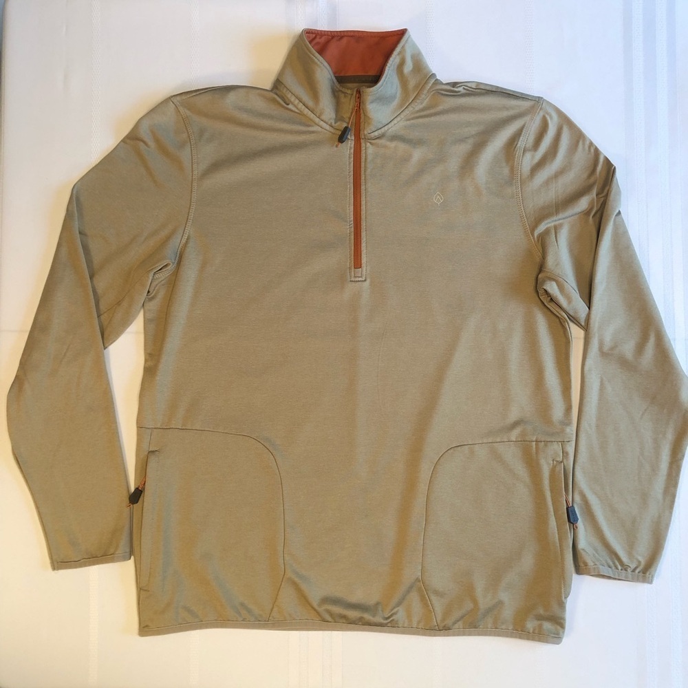 Aspen Tan & Orange Quarter-Zip Pullover with Front Zip Pockets Size L